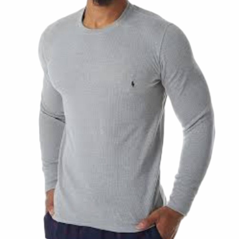 Polo Ralph Lauren Grey Long Sleeve Waffle Knit Crew Neck Tee Size L Pony Preppy